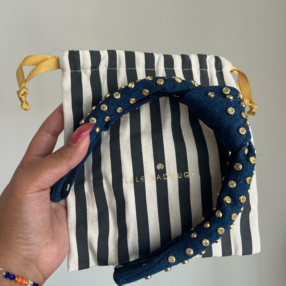 Lele Sadoughi Dark Blue Denim Embellished Headband
